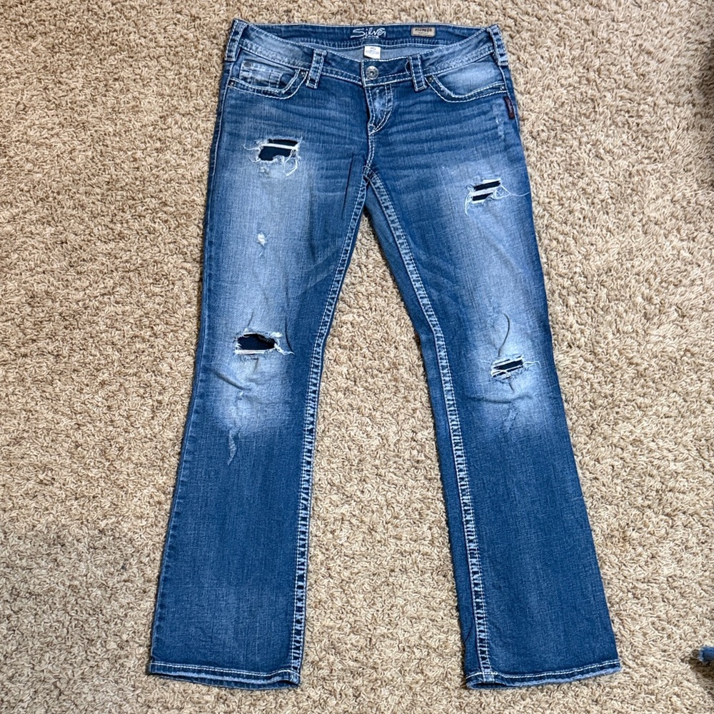 Silver Jeans Women's Distressed Boot Cut Jeans - Blue